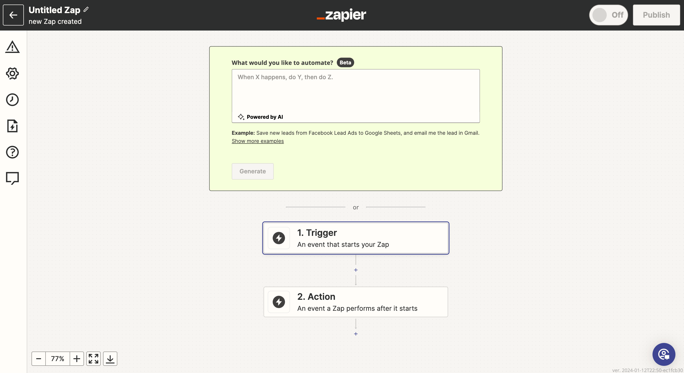 empty Zapier workflow